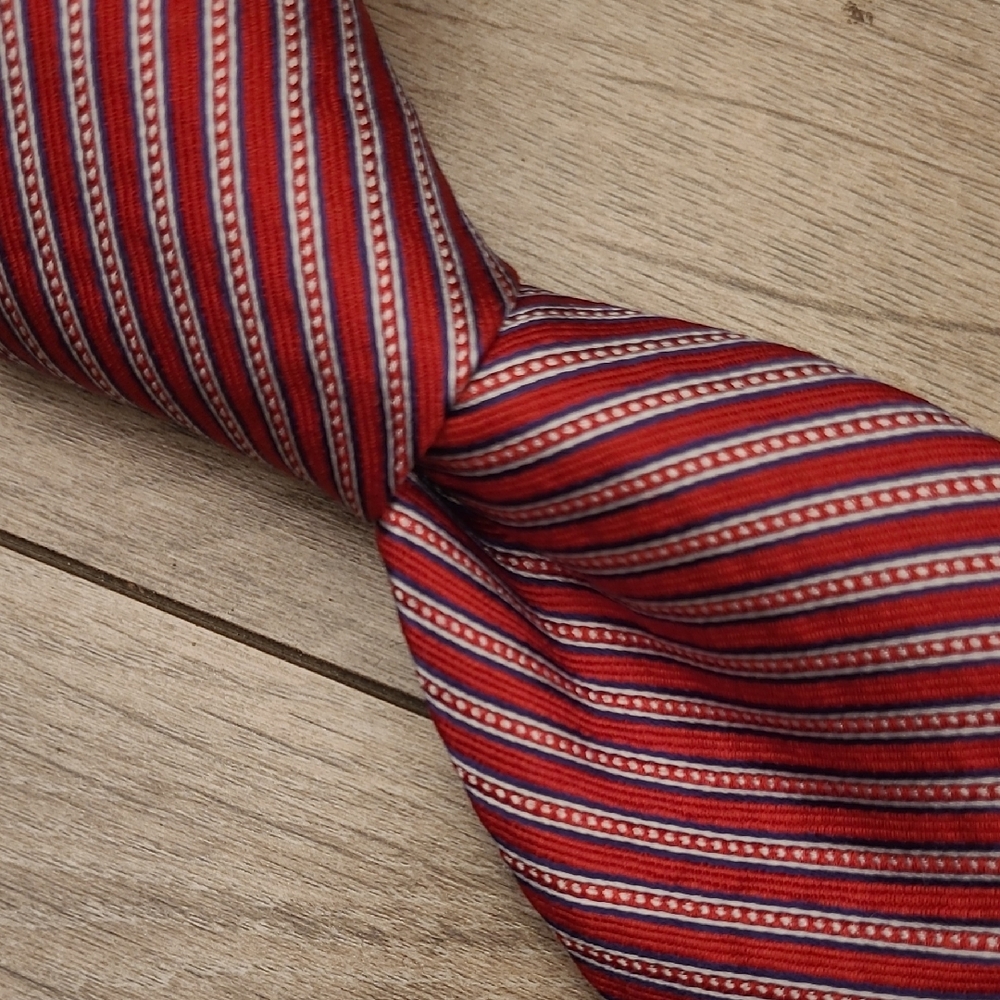 DANIEL CREMIEUX Limited Edition‎ Numbered 7 FOLD Metallic Red Silver Striped Tie